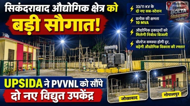सिकंदराबाद औद्योगिक क्षेत्र को बड़ी सौगात! UPSIDA ने PVVNL को सौंपे 2 नए विद्युत उपकेंद्र